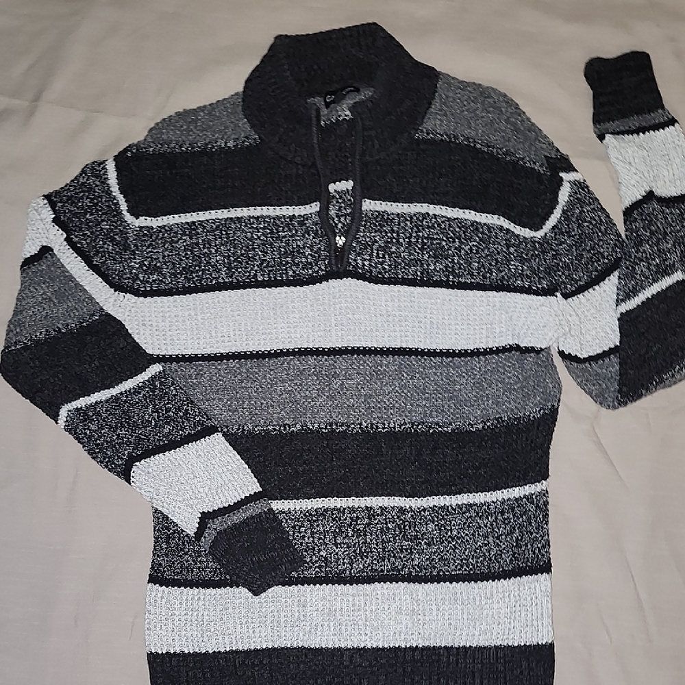 Men's Black and Gray Striped Sweater